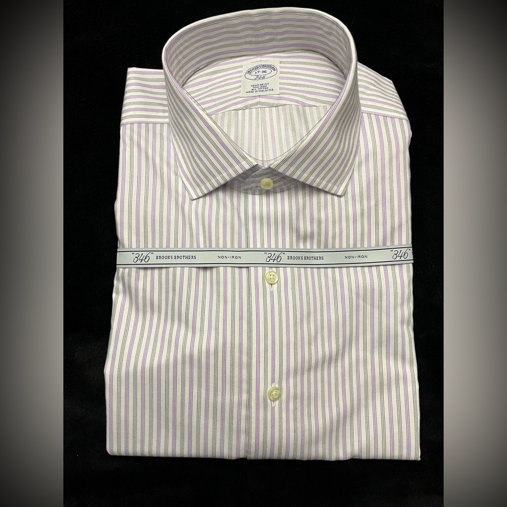 Brooks Brothers “346” Men's Dress Shirt - Black and Purple Stripes